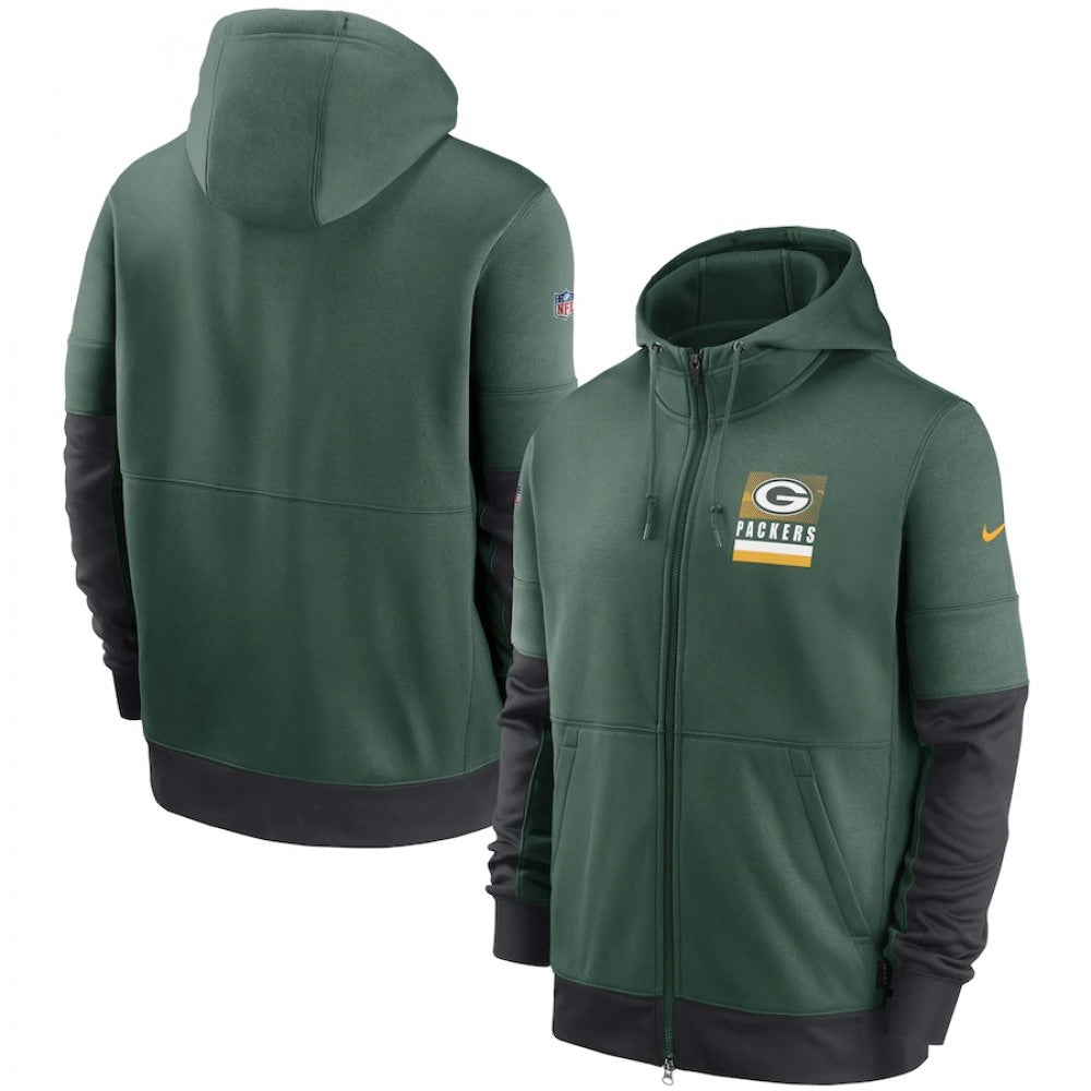 Men's Green Bay Packers Green Sideline Impact Lockup Performance Full-Zip Hoodie 