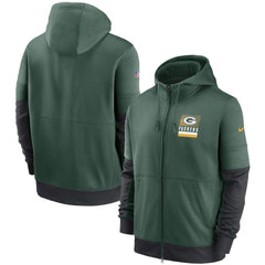 Men's Green Bay Packers Green Sideline Impact Lockup Performance Full-Zip Hoodie 