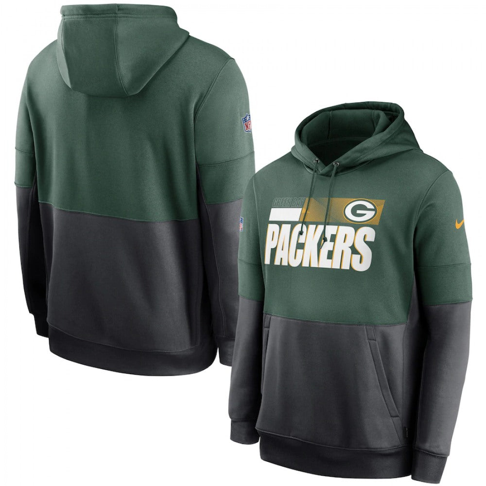 Men's Green Bay Packers Green/Charcoal Sideline Impact Lockup Performance Pullover Hoodie 