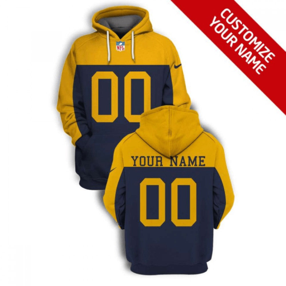 Men's Green Bay Packers Active Player Custom 2021 Navy Yellow Pullover Hoodie 