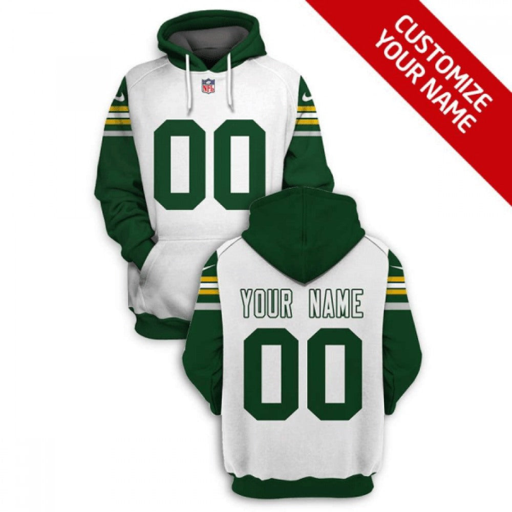Men's Green Bay Packers Active Player Custom 2021 White Pullover Hoodie 