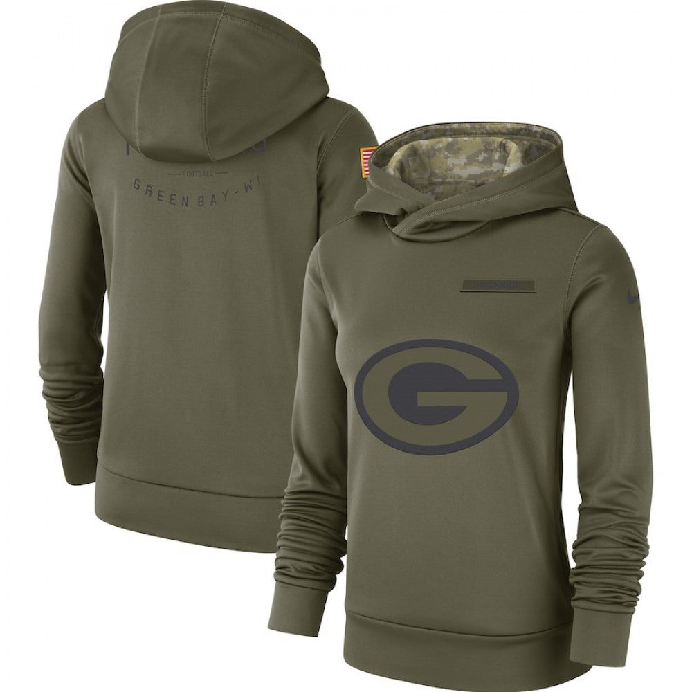 Women's Green Bay Packers Olive Salute to Service Team Logo Performance Pullover NFL Hoodie 