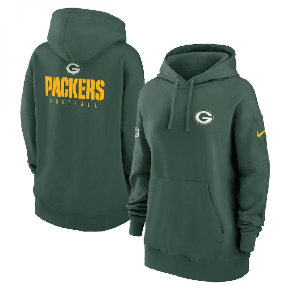 Women's Green Bay Packers Green Sideline Club Fleece Pullover Hoodie(Run Small) 