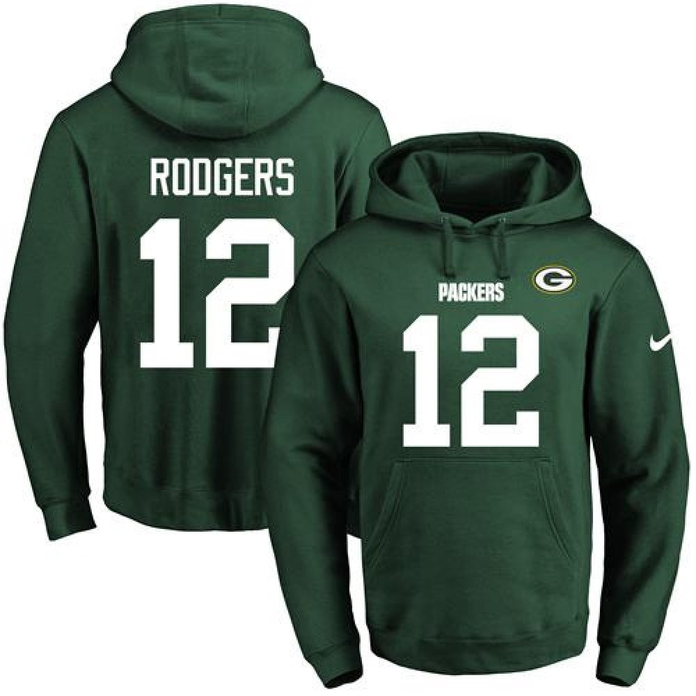 Packers #12 Aaron Rodgers Green Name & Number Pullover NFL Hoodie 