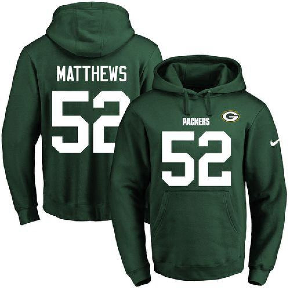 Packers #52 Clay Matthews Green Name & Number Pullover NFL Hoodie 