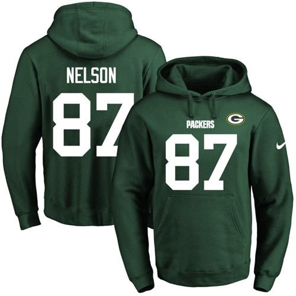 Packers #87 Jordy Nelson Green Name & Number Pullover NFL Hoodie 