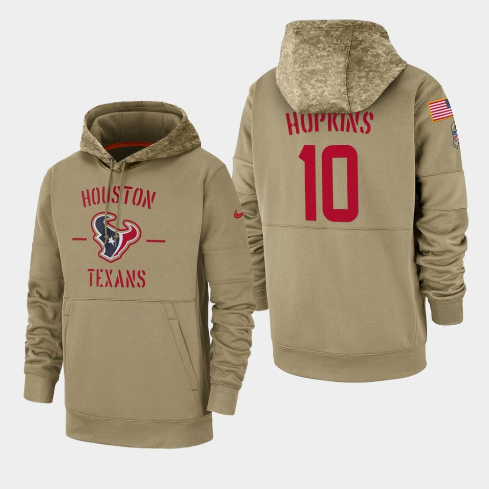 Men's Houston Texans #10 DeAndre Hopkins Black Tan 2019 Salute to Service Sideline Therma Pullover Hoodie 