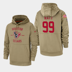 Men's Houston Texans #99 J.J. Watt Black Tan 2019 Salute to Service Sideline Therma Pullover Hoodie 