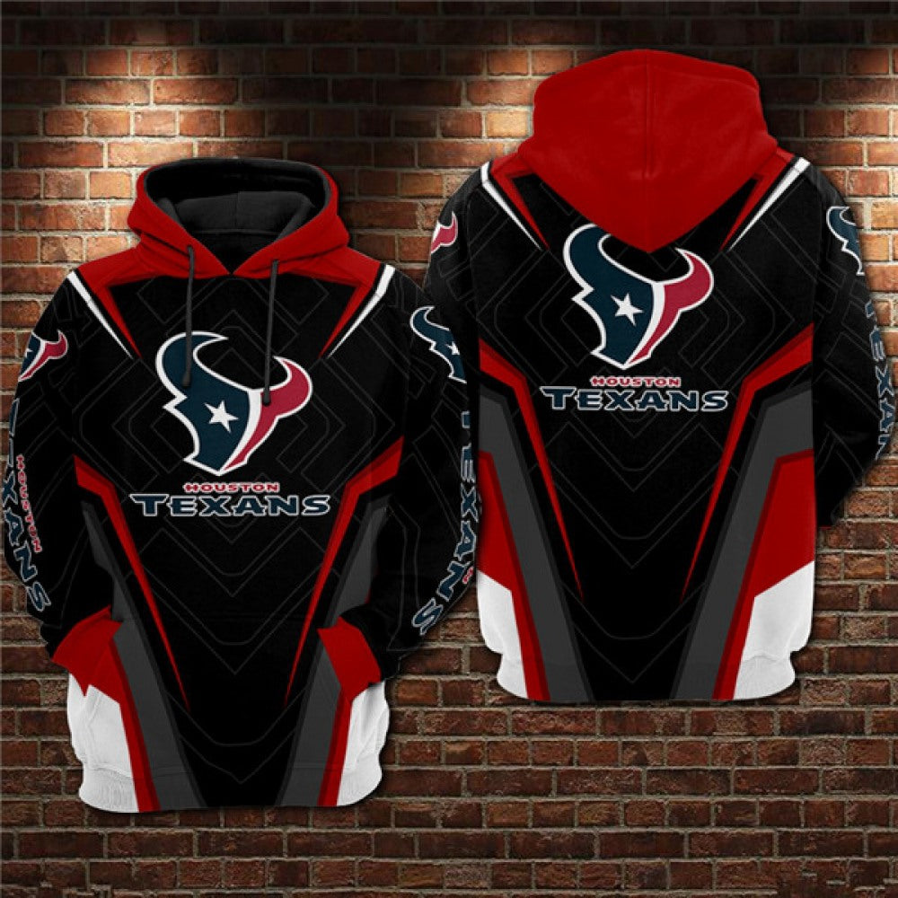 Men's Houston Texans Black/Red 3D All Over Print Pullover Hoodie 