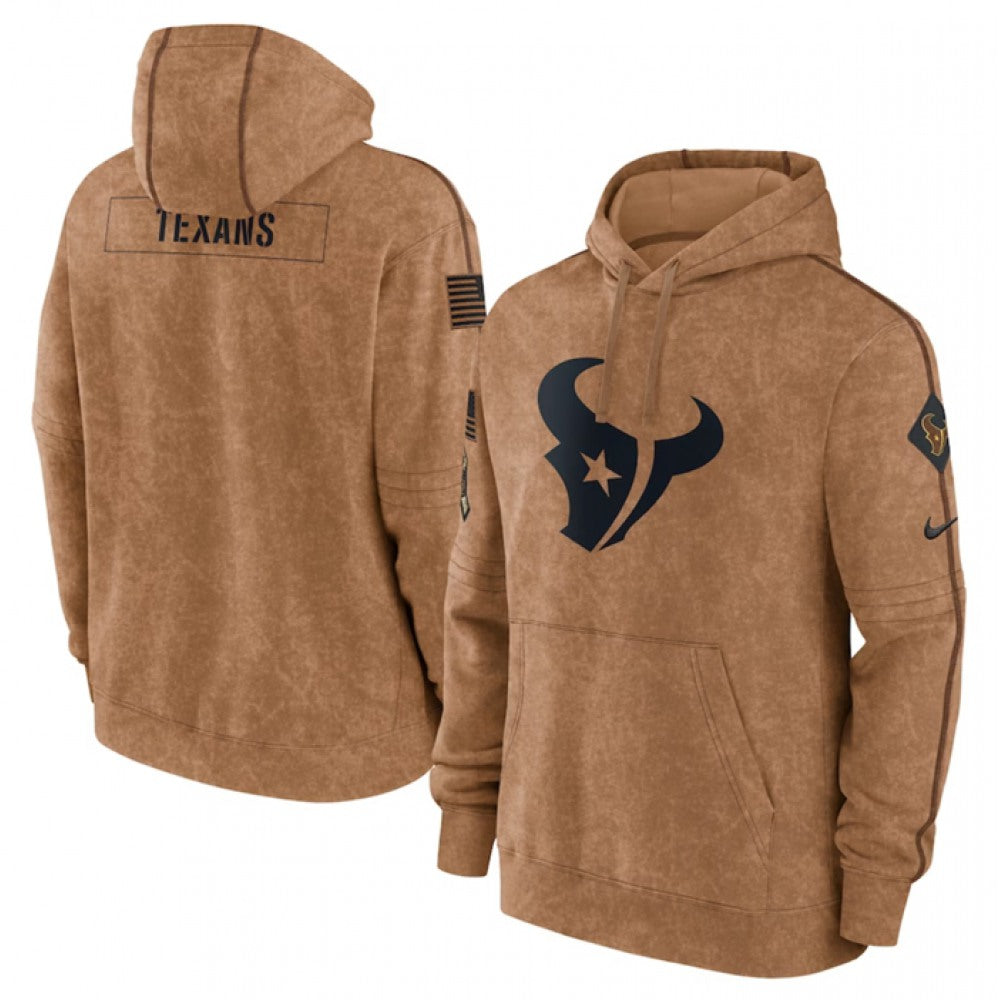 Men's Houston Texans 2023 Brown Salute to Service Pullover Hoodie 