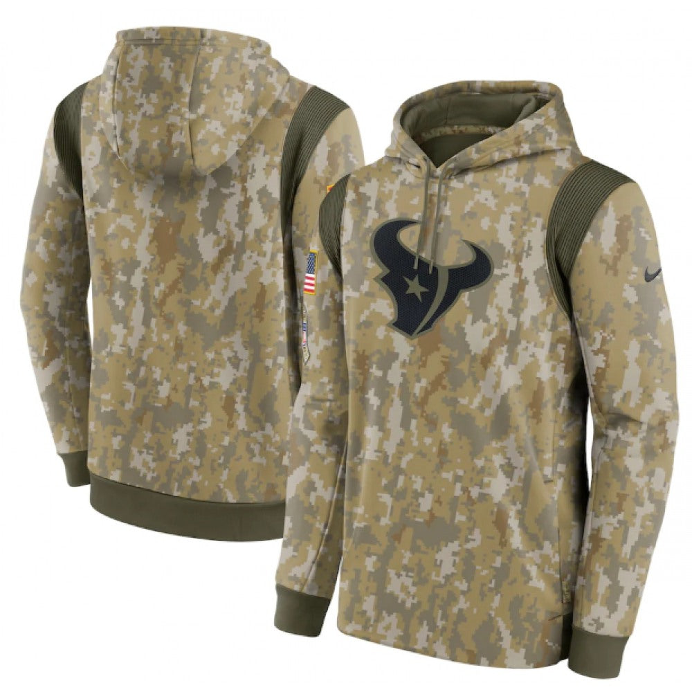 Men's Houston Texans Camo 2021 Salute To Service Therma Performance Pullover Hoodie 