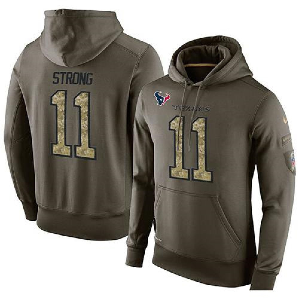NFL Men's Houston Texans #11 Jaelen Strong Stitched Green Olive Salute To Service KO Performance Hoodie 