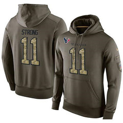 NFL Men's Houston Texans #11 Jaelen Strong Stitched Green Olive Salute To Service KO Performance Hoodie 