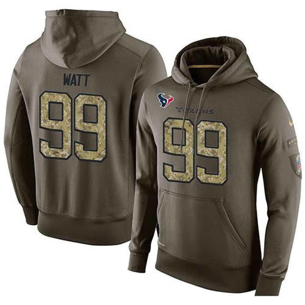 NFL Men's Houston Texans #99 J.J. Watt Stitched Green Olive Salute To Service KO Performance Hoodie 