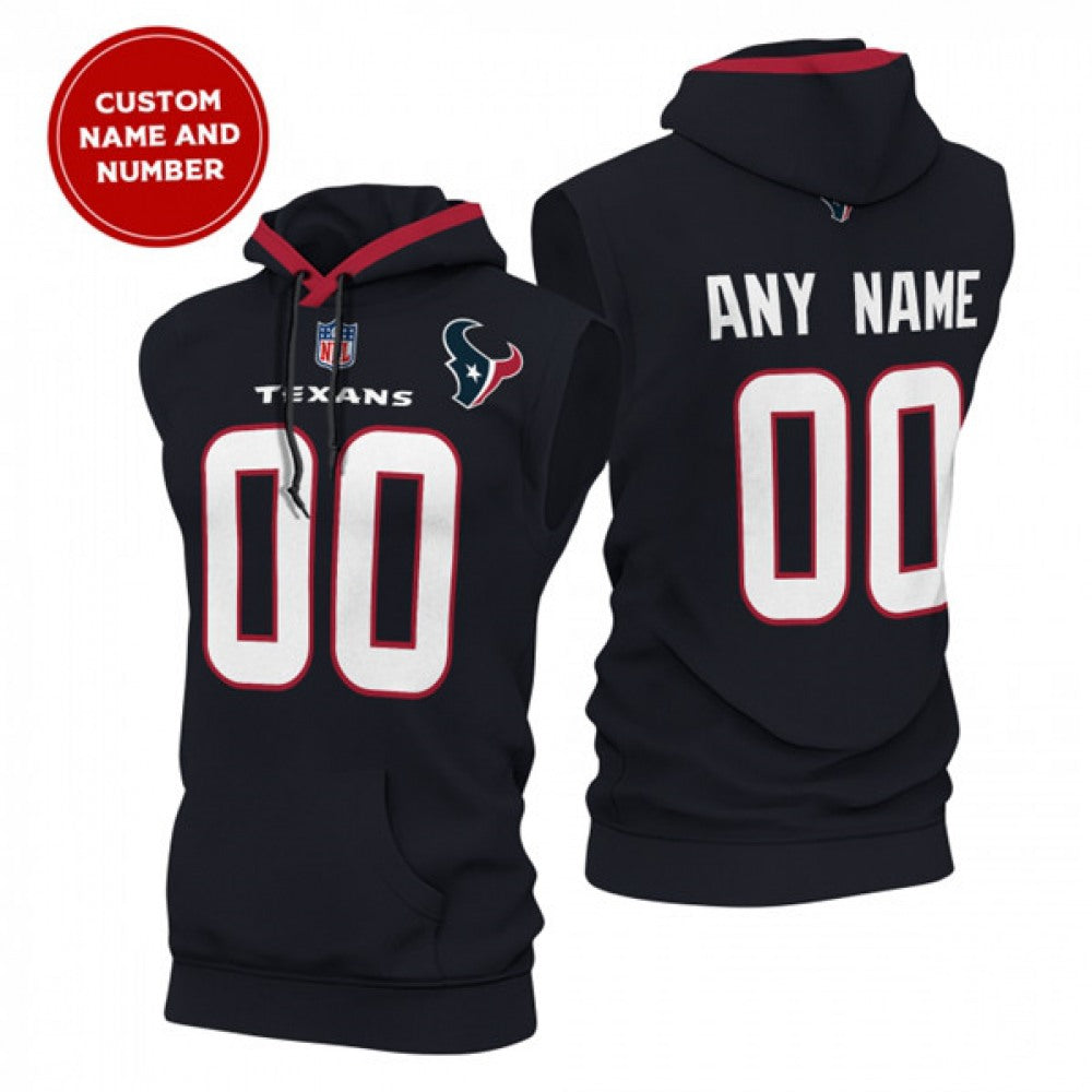 Men's Houston Texans Customized Navy Limited Edition Sleeveless Hoodie 