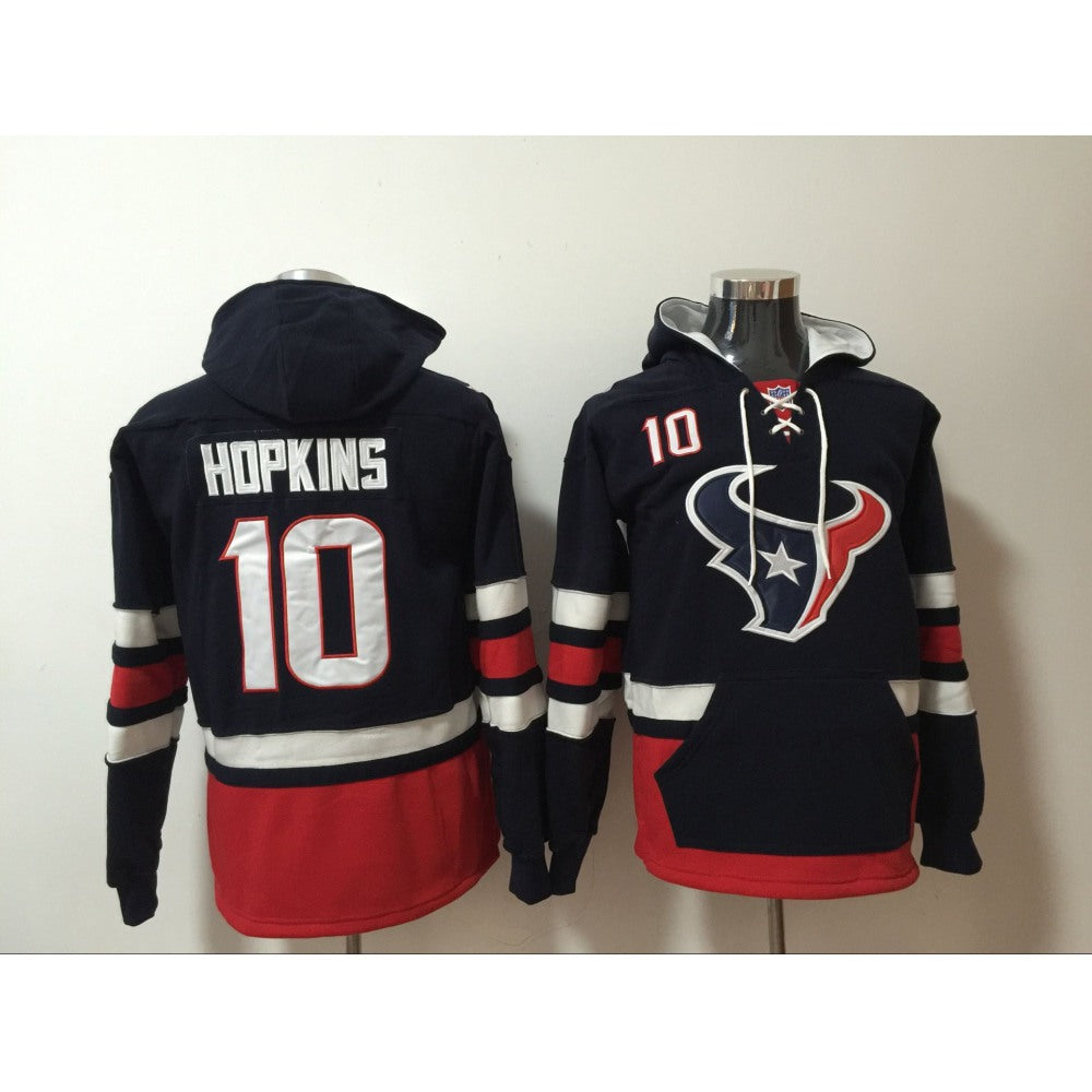 Men's Houston Texans #10 DeAndre Hopkins Navy Blue All Stitched NFL Hoodie Sweatshirt 