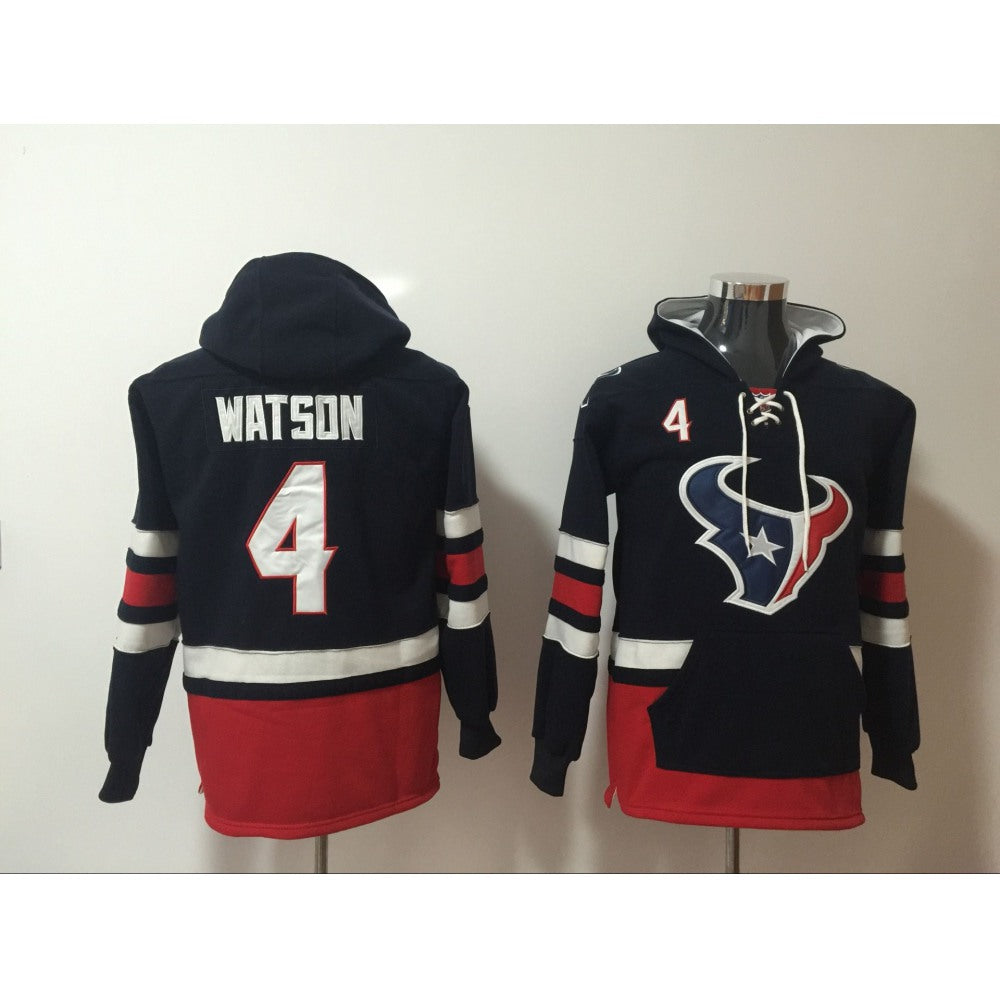 Men's Houston Texans #4 Deshaun Watson Navy Blue All Stitched NFL Hoodie Sweatshirt 