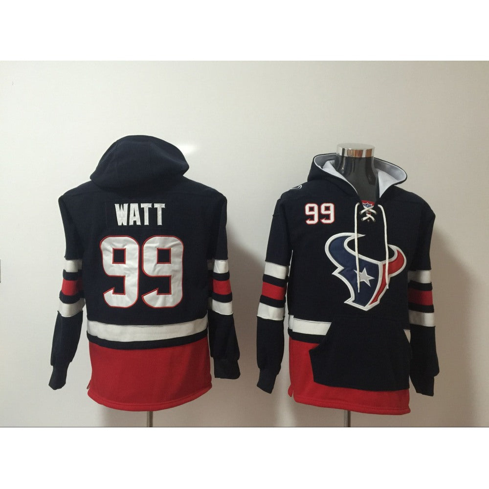 Men's Houston Texans #99 J.J. Watt Navy Blue All Stitched NFL Hoodie Sweatshirt 