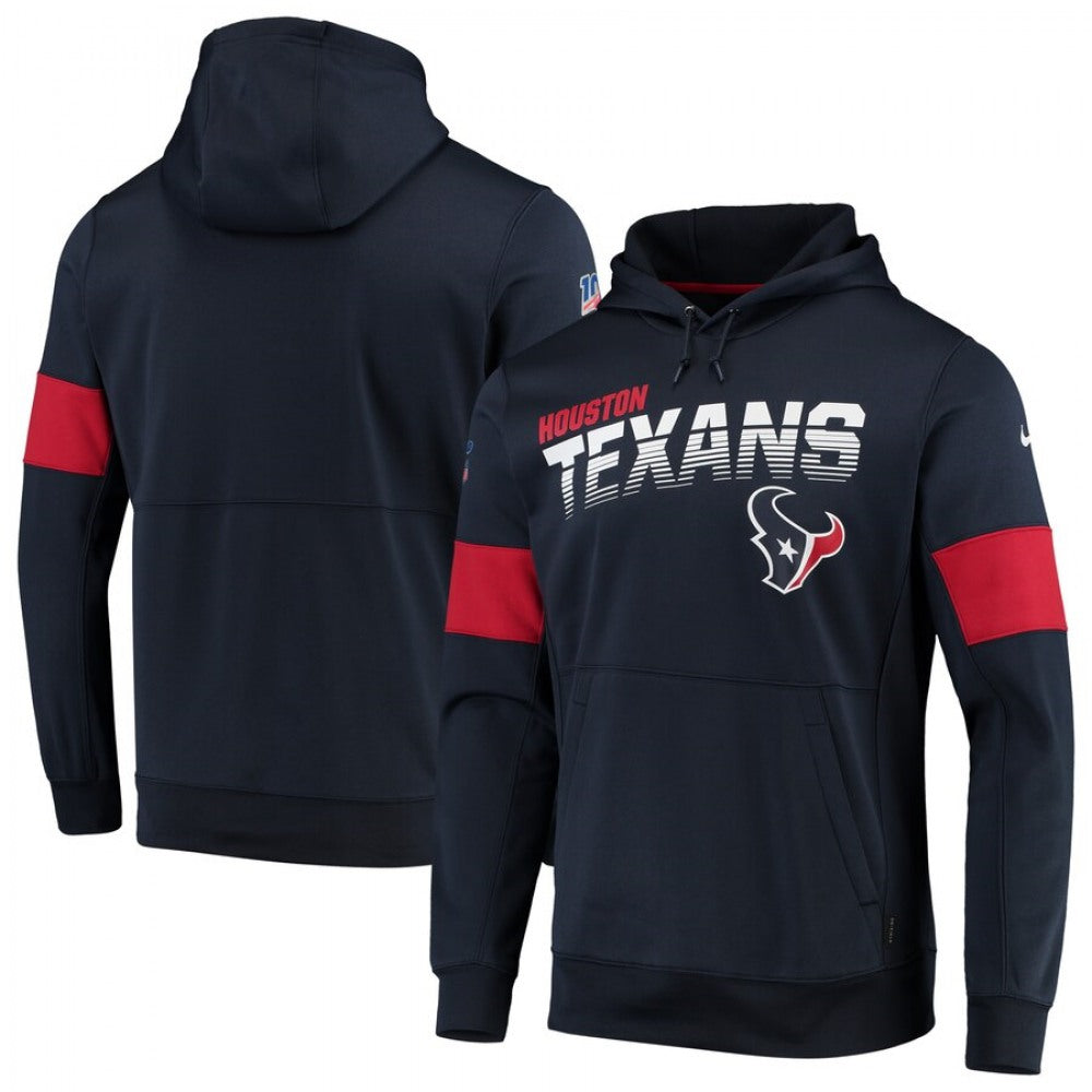 Men's Houston Texans 2019 Navy 100th Season Sideline Team Logo Performance Pullover Hoodie 