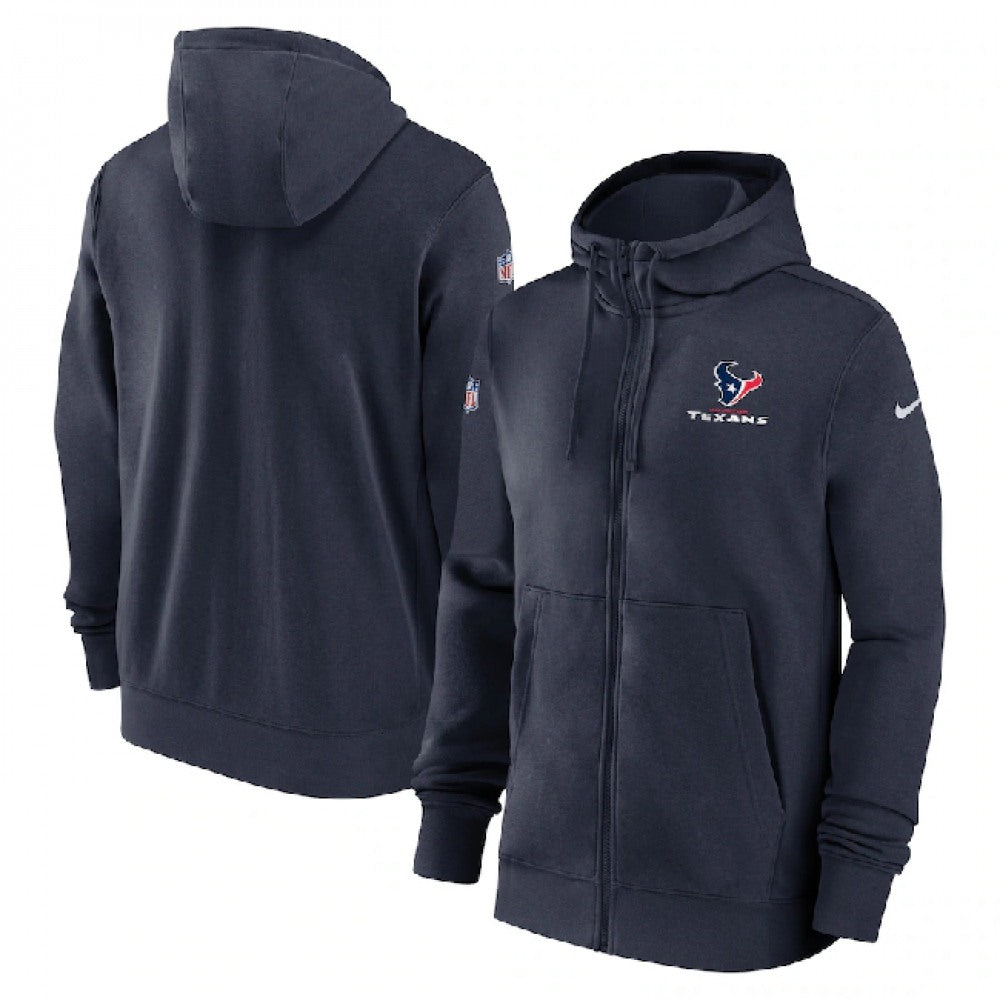 Men's Houston Texans Navy Sideline Club Performance Full-Zip Hoodie 