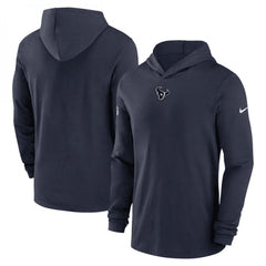Men's Houston Texans Navy Sideline Performance Long Sleeve Hoodie T-Shirt 