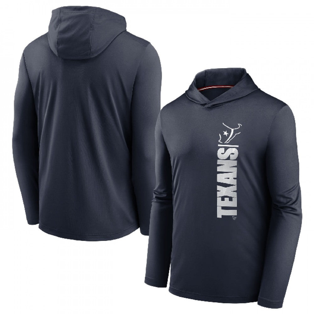 Men's Houston Texans Navy Fan Gear Team Stack Hoodie Performance Long Sleeve T-Shirt 