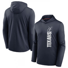 Men's Houston Texans Navy Fan Gear Team Stack Hoodie Performance Long Sleeve T-Shirt 