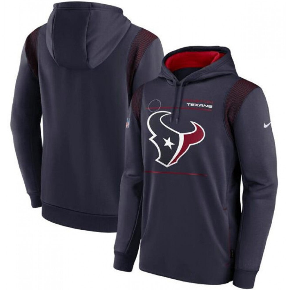 Men's Houston Texans 2021 Navy Sideline Logo Performance Pullover Hoodie 