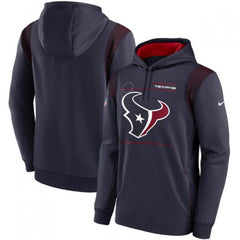 Men's Houston Texans 2021 Navy Sideline Logo Performance Pullover Hoodie 