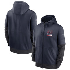 Men's Houston Texans Navy Sideline Impact Lockup Performance Full-Zip Hoodie 