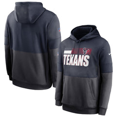 Men's Houston Texans Navy/Charcoal Sideline Impact Lockup Performance Pullover Hoodie 