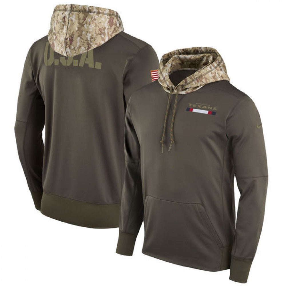 Men's Houston Texans Olive Salute to Service Sideline Therma Pullover Hoodie 