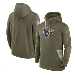Men's Houston Texans 2022 Olive Salute to Service Therma Performance Pullover Hoodie 
