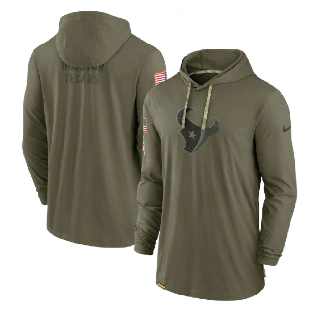 Men's Houston Texans 2022 Olive Salute to Service Tonal Pullover Hoodie 