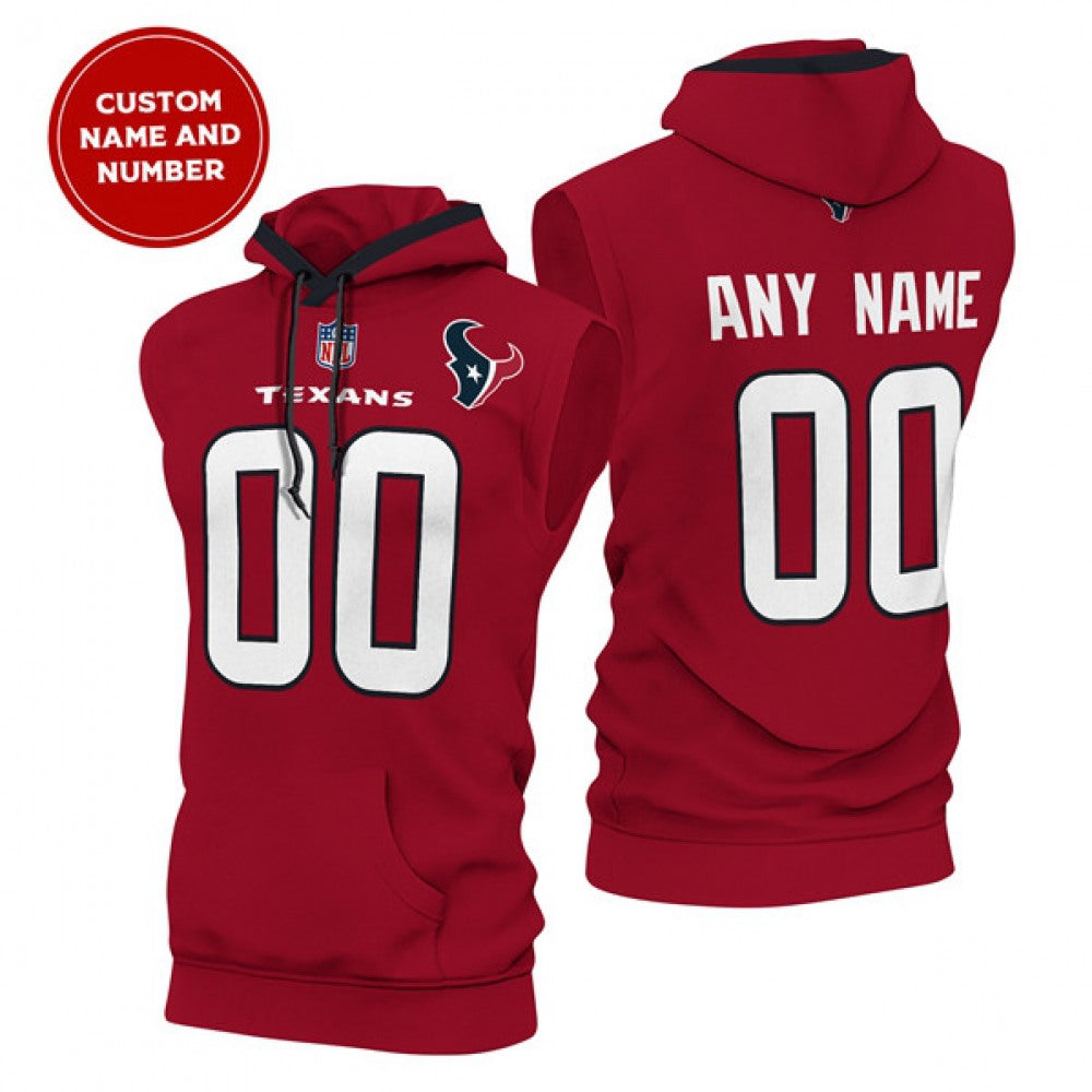 Men's Houston Texans Customized Red Limited Edition Sleeveless Hoodie 