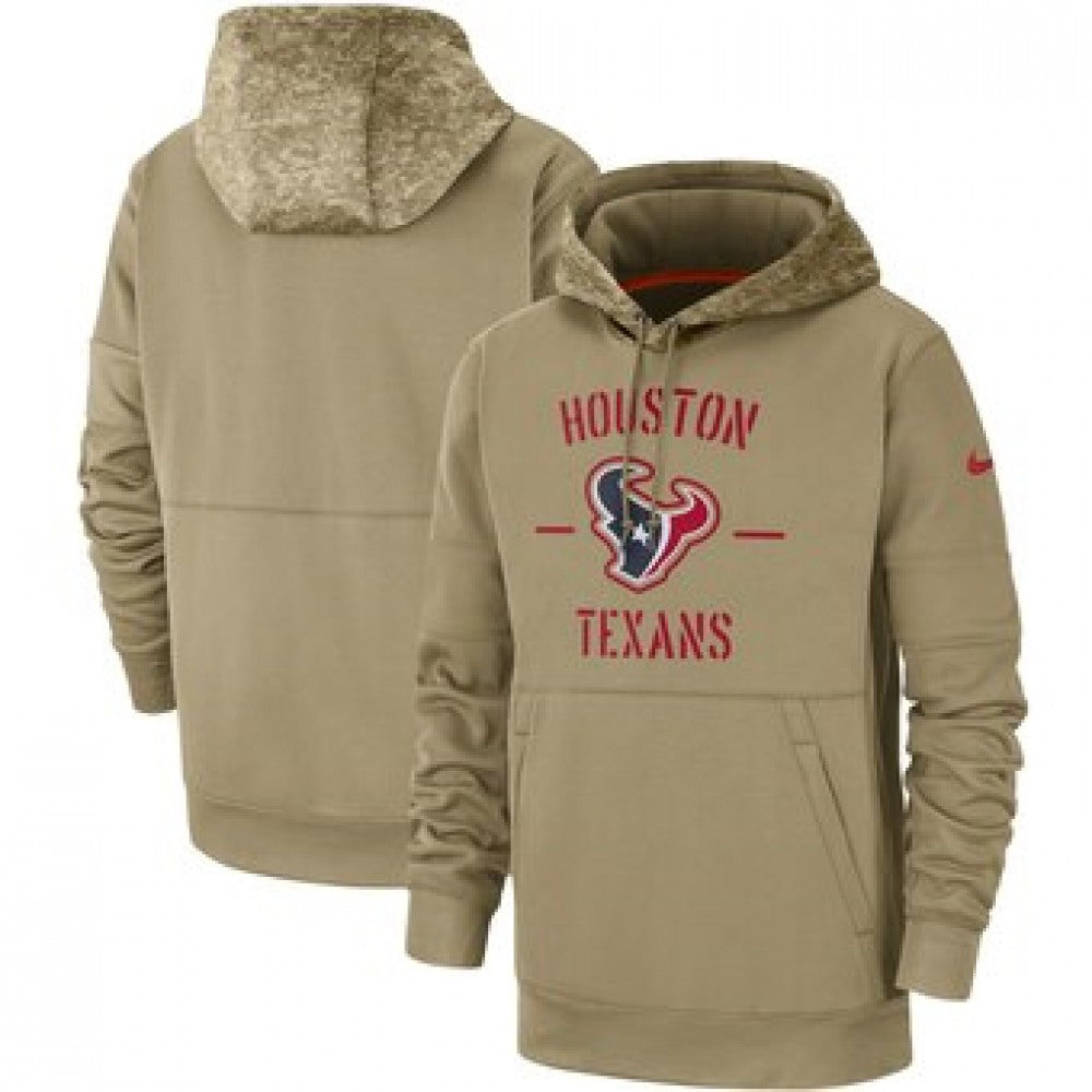 Men's Houston Texans Tan 2019 Salute to Service Sideline Therma Pullover Hoodie 