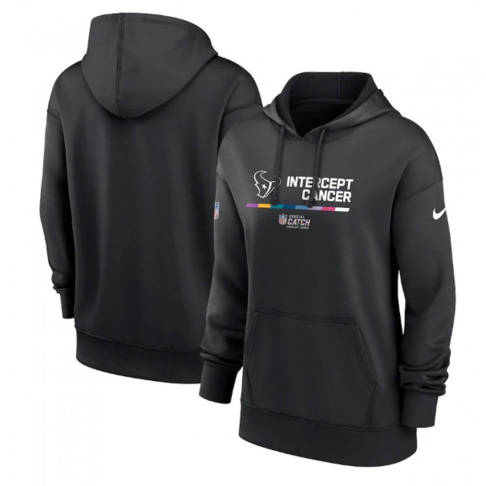 Women's Houston Texans 2022 Black NFL Crucial Catch Therma Performance Pullover Hoodie(Run Small) 