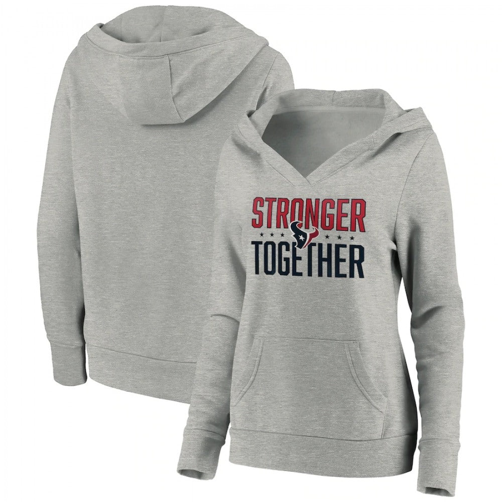Women's Houston Texans Heather Gray Stronger Together Crossover Neck Pullover Hoodie(Run Small) 