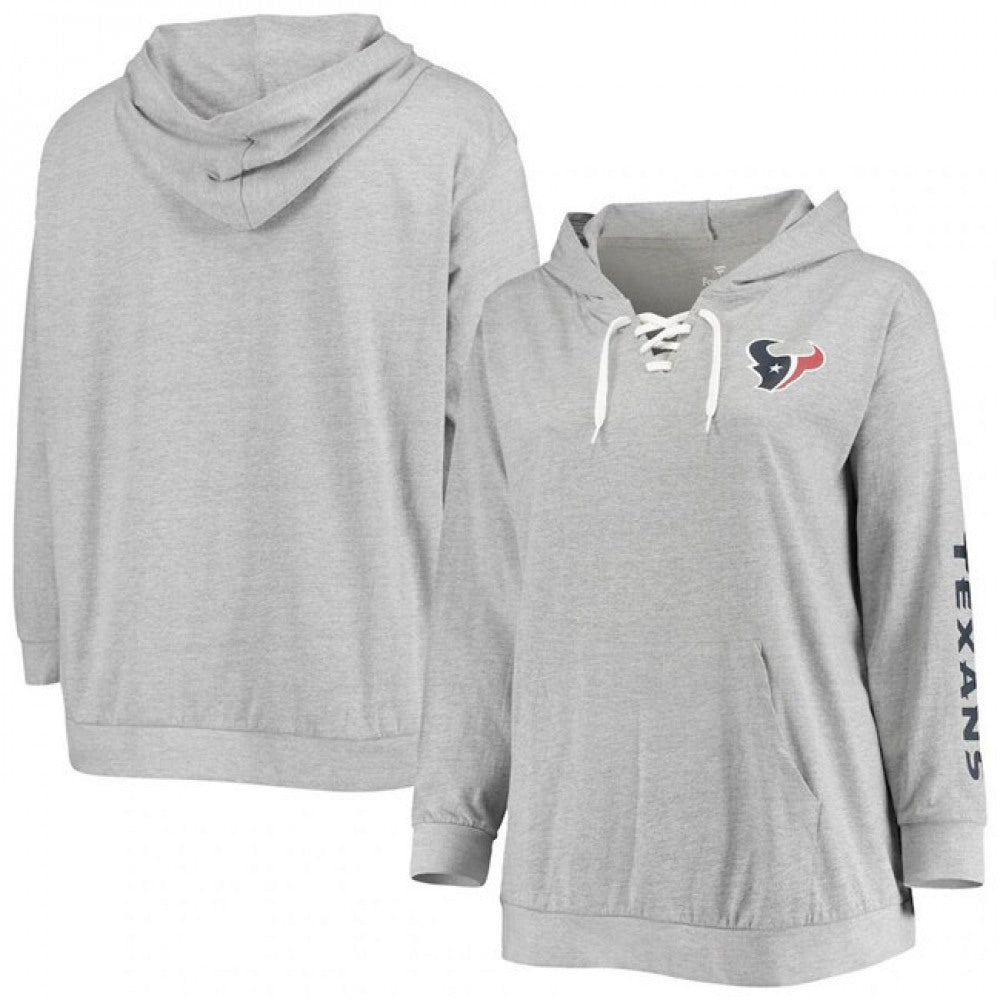 Women's Houston Texans Heathered Gray Lace-Up Pullover Hoodie 