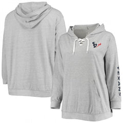 Women's Houston Texans Heathered Gray Lace-Up Pullover Hoodie 