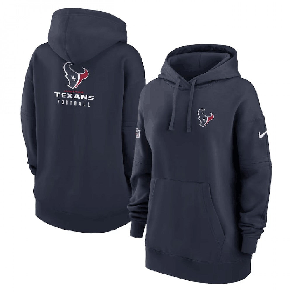 Women's Houston Texans Navy Sideline Club Fleece Pullover Hoodie(Run Small) 