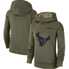 Women's Houston Texans Olive Salute to Service Team Logo Performance Pullover NFL Hoodie 