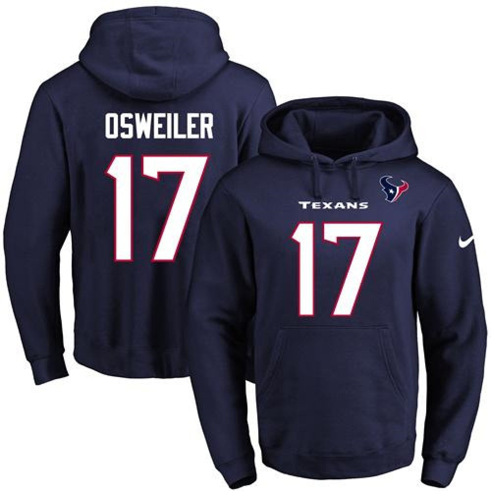 Texans #17 Brock Osweiler Navy Blue Name & Number Pullover NFL Hoodie 