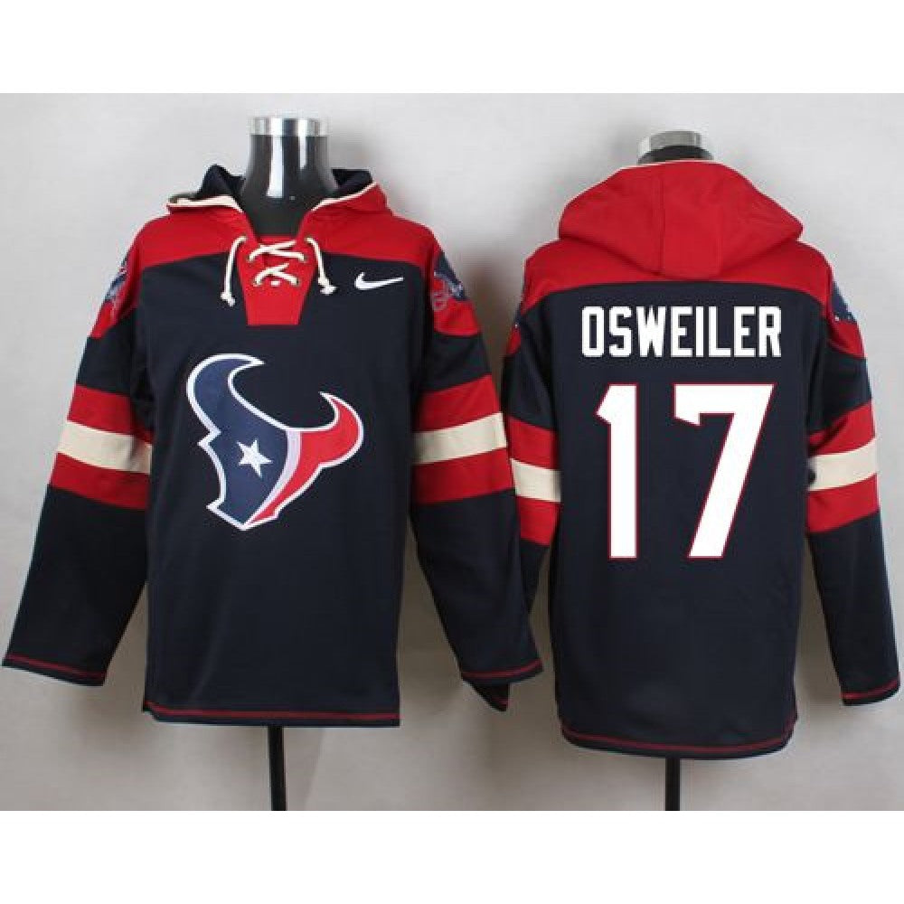 Texans #17 Brock Osweiler Navy Blue Player Pullover NFL Hoodie 