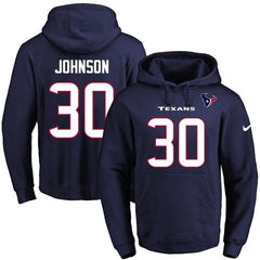Texans #30 Kevin Johnson Navy Blue Name & Number Pullover NFL Hoodie 