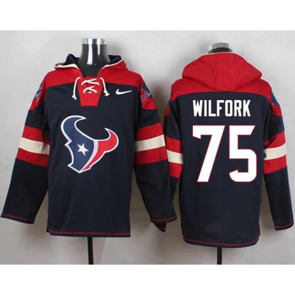 Texans #75 Vince Wilfork Navy Blue Player Pullover NFL Hoodie 