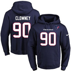 Texans #90 Jadeveon Clowney Navy Blue Name & Number Pullover NFL Hoodie 