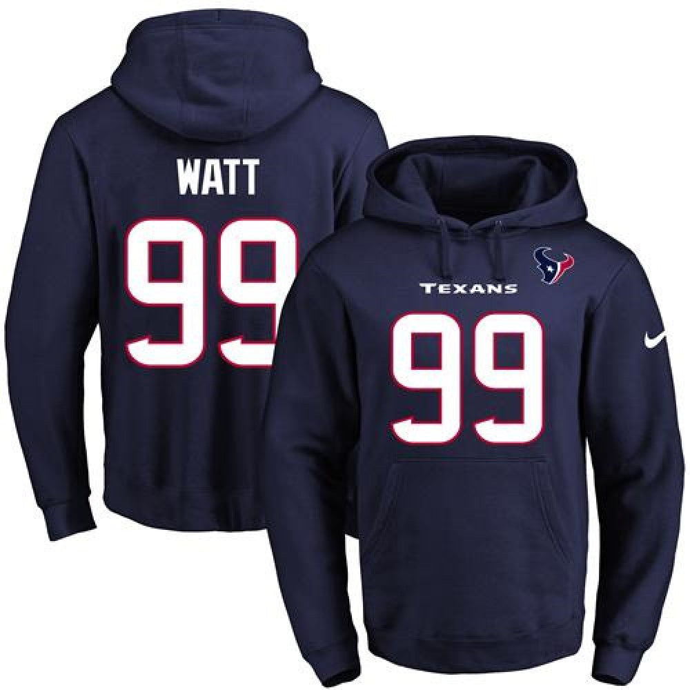 Texans #99 J.J. Watt Navy Blue Name & Number Pullover NFL Hoodie 