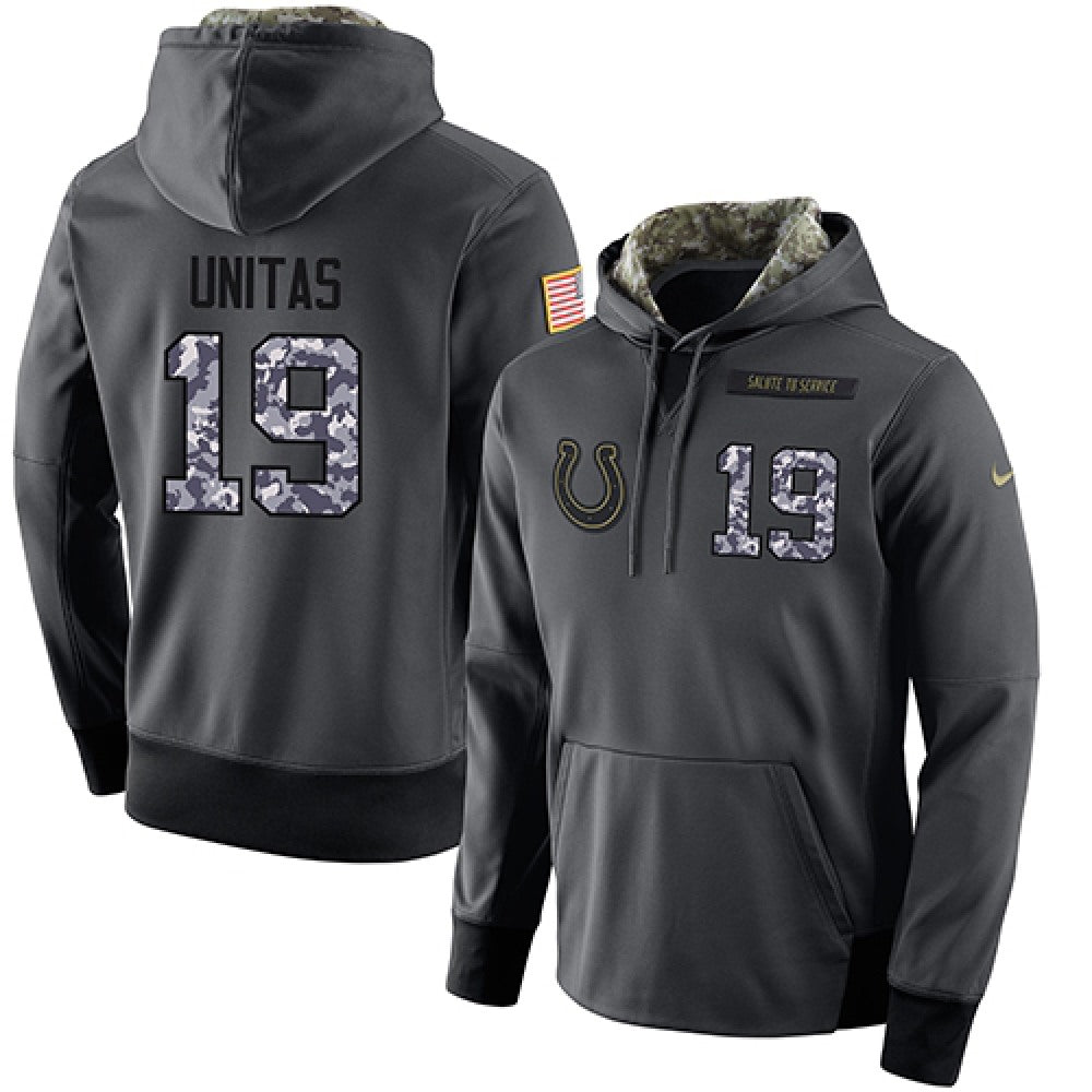 NFL Men's Indianapolis Colts #19 Johnny Unitas Stitched Black Anthracite Salute to Service Player Performance Hoodie 