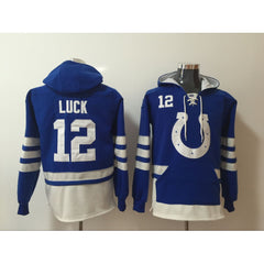 Men's Indianapolis Colts #12 Andrew Luck Blue All Stitched NFL Hoodie Sweatshirt 